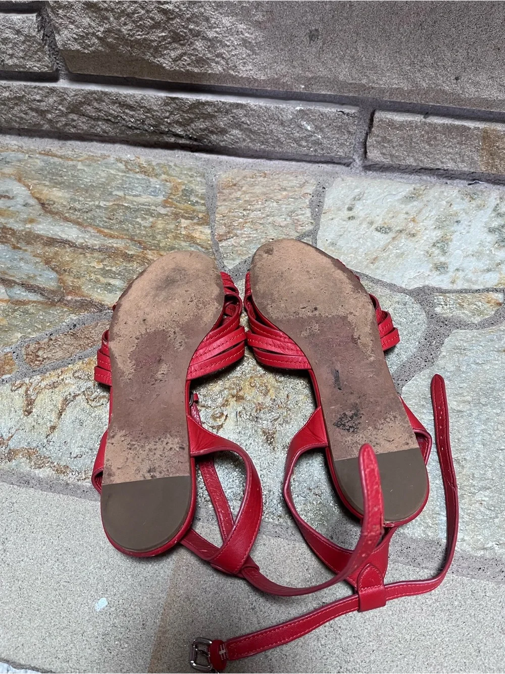 Coach red leather braided ankle strap sandals 8.5